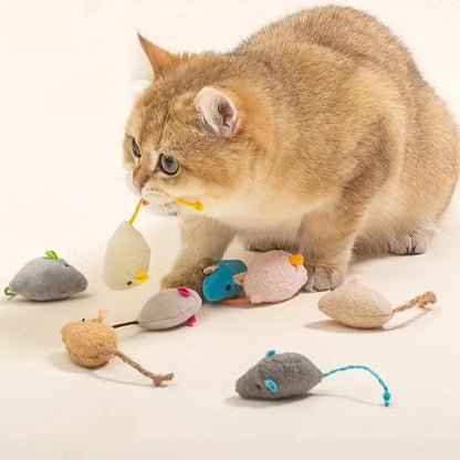 MiaouTech™ Jouets Interactifs en Peluche – Lot de 3 à 7 Souris Durables pour Chats, Tissu Lin Résistant, Idéal pour Jeu d’Intérieur