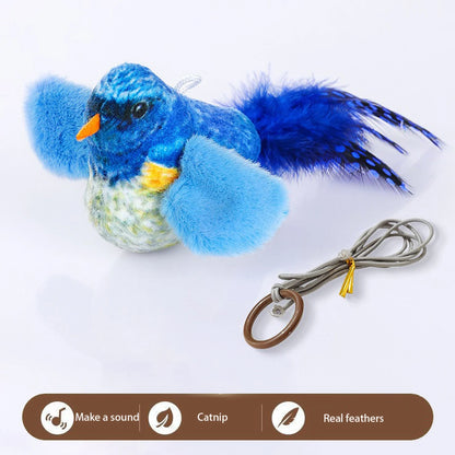 Smart Cat Chirping Bird Toy - Auto Sound Activation, Chew-Resistant Feathers & Catnip Attraction, Dual Play Modes for Interactiv