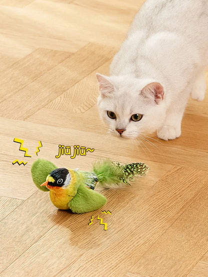 Smart Cat Chirping Bird Toy - Auto Sound Activation, Chew-Resistant Feathers & Catnip Attraction, Dual Play Modes for Interactiv