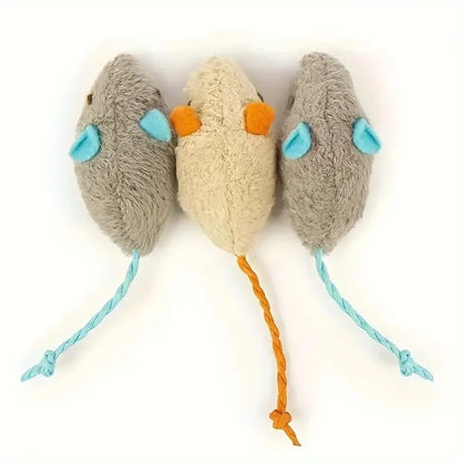 MiaouTech™ Jouets Interactifs en Peluche – Lot de 3 à 7 Souris Durables pour Chats, Tissu Lin Résistant, Idéal pour Jeu d’Intérieur