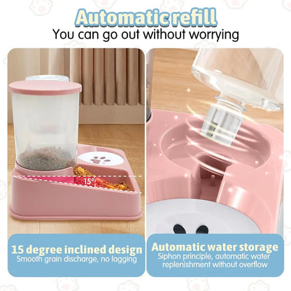 MiaouTech™ Distributeur Automatique 2-en-1 pour Chats – Mangeoire et Fontaine à Eau avec Gravité, Capacité 1,6 L + 1 L